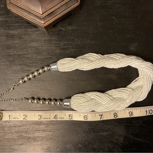 White Braided Necklace Twisted with 2 Pair of Matching Earrings - Picture 6 of 12